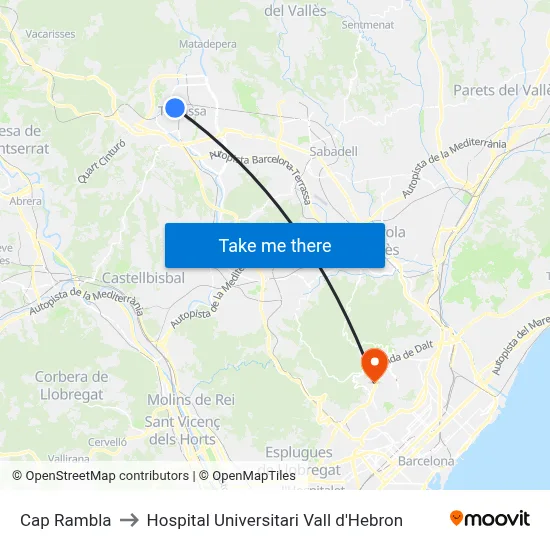 Cap Rambla to Hospital Universitari Vall d'Hebron map