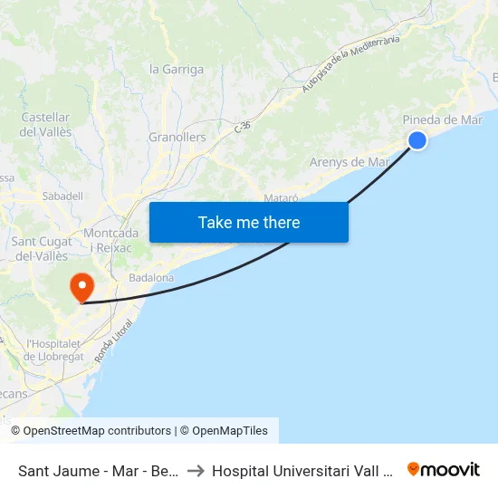 Sant Jaume - Mar - Benzinera to Hospital Universitari Vall d'Hebron map