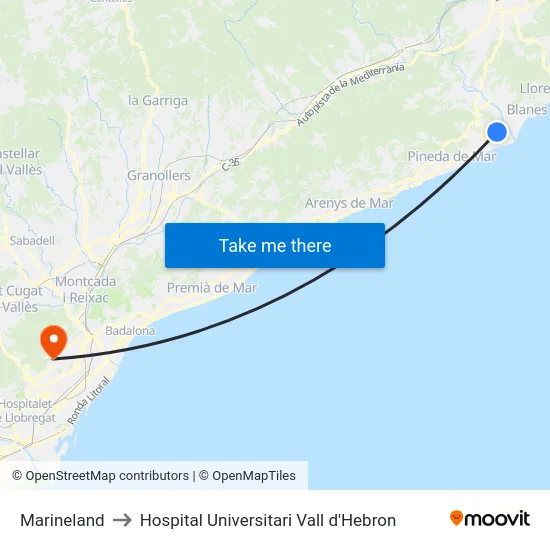 Marineland to Hospital Universitari Vall d'Hebron map
