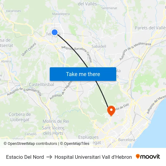Estacio Del Nord to Hospital Universitari Vall d'Hebron map