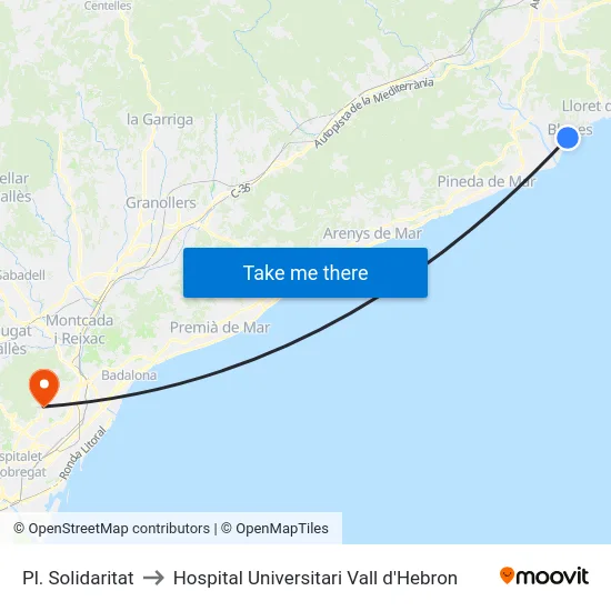 Pl. Solidaritat to Hospital Universitari Vall d'Hebron map