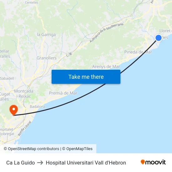 Ca La Guido to Hospital Universitari Vall d'Hebron map