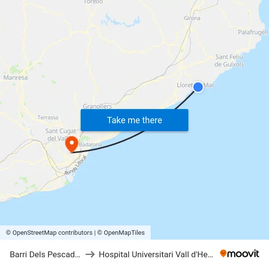 Barri Dels Pescadors to Hospital Universitari Vall d'Hebron map