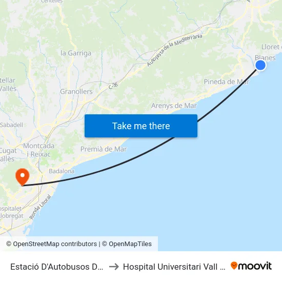 Estació D'Autobusos De Blanes to Hospital Universitari Vall d'Hebron map