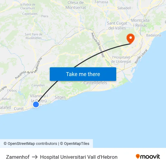 Zamenhof to Hospital Universitari Vall d'Hebron map