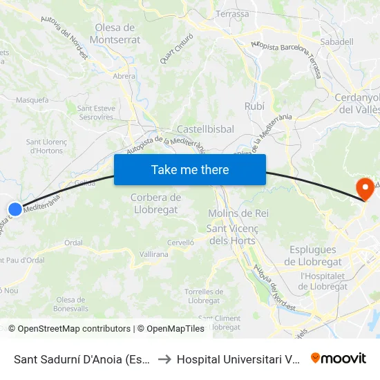 Sant Sadurní D'Anoia (Estació Renfe) to Hospital Universitari Vall d'Hebron map