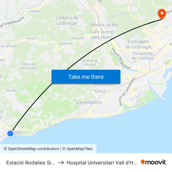 Estació Rodalies Sitges to Hospital Universitari Vall d'Hebron map