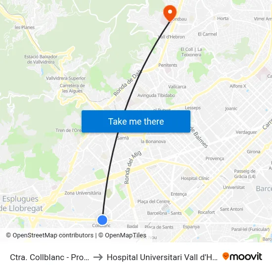 Ctra. Collblanc - Progrés to Hospital Universitari Vall d'Hebron map