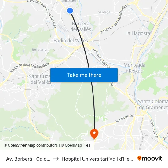 Av. Barberà - Calders to Hospital Universitari Vall d'Hebron map