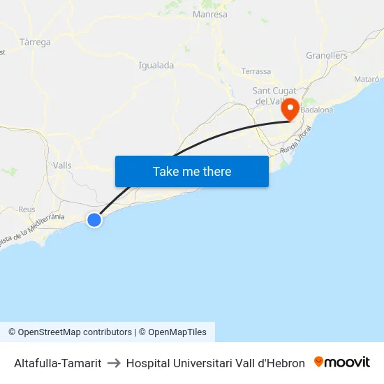 Altafulla-Tamarit to Hospital Universitari Vall d'Hebron map