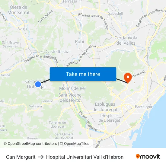 Can Margarit to Hospital Universitari Vall d'Hebron map