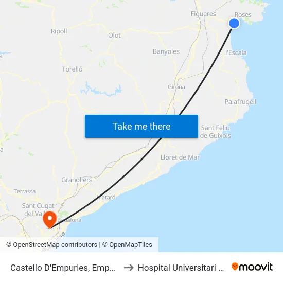 Castello D'Empuries, Empuriabrava (Arcs) to Hospital Universitari Vall d'Hebron map