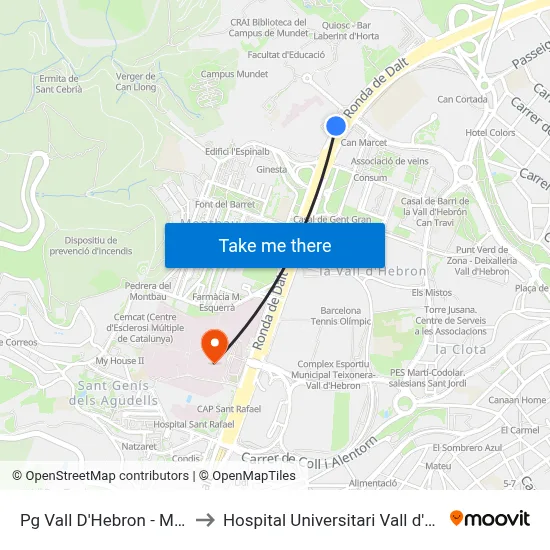Pg Vall D'Hebron - Mundet to Hospital Universitari Vall d'Hebron map