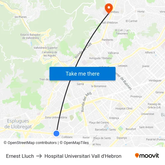 Ernest Lluch to Hospital Universitari Vall d'Hebron map