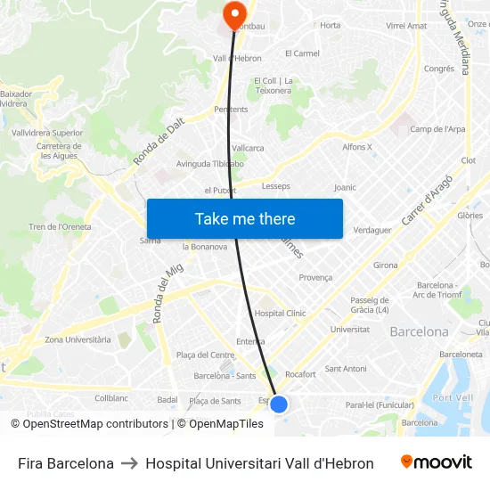 Fira Barcelona to Hospital Universitari Vall d'Hebron map