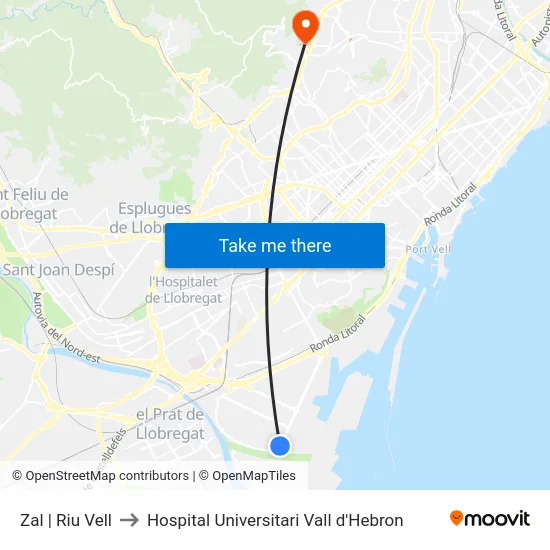 Zal | Riu Vell to Hospital Universitari Vall d'Hebron map