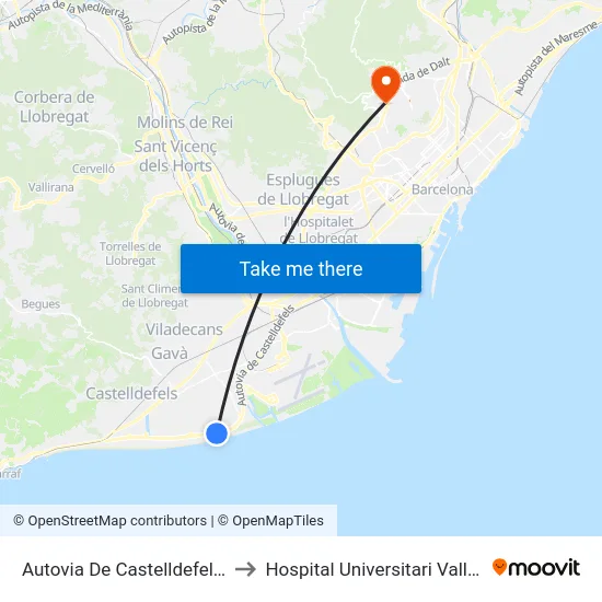 Autovia De Castelldefels - Begur to Hospital Universitari Vall d'Hebron map