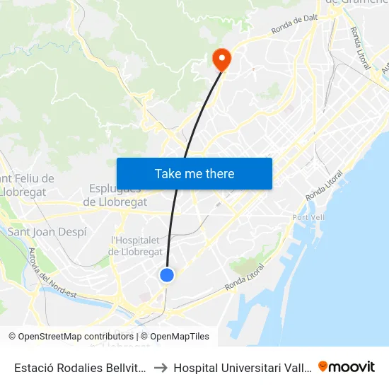 Estació Rodalies Bellvitge-Gornal to Hospital Universitari Vall d'Hebron map