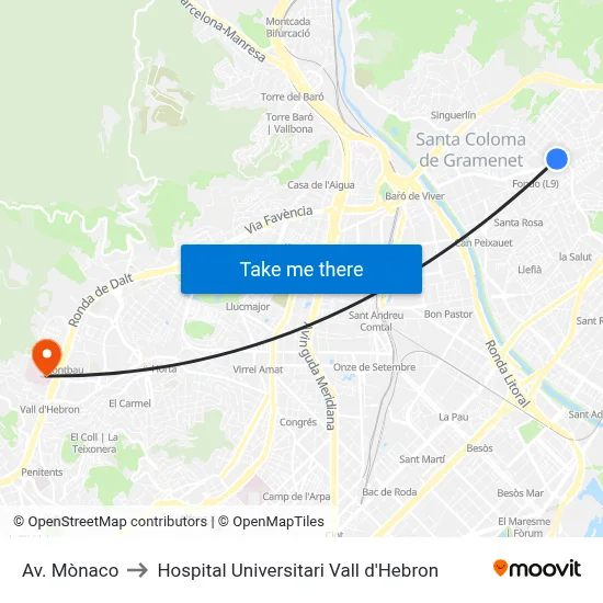 Av. Mònaco to Hospital Universitari Vall d'Hebron map