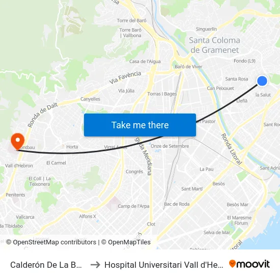 Calderón De La Barca to Hospital Universitari Vall d'Hebron map