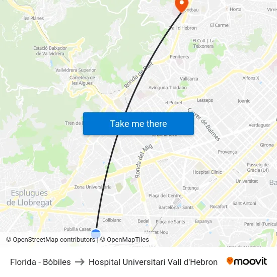 Florida - Bòbiles to Hospital Universitari Vall d'Hebron map