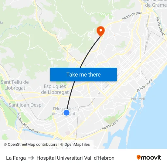 La Farga to Hospital Universitari Vall d'Hebron map