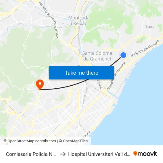 Comissaria Policia Nacional to Hospital Universitari Vall d'Hebron map