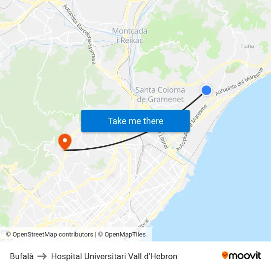 Bufalà to Hospital Universitari Vall d'Hebron map