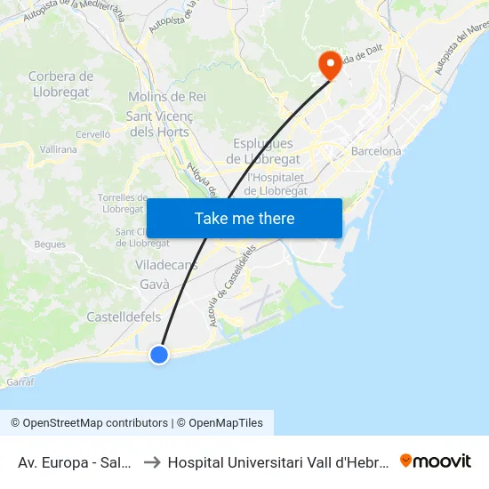 Av. Europa - Salou to Hospital Universitari Vall d'Hebron map