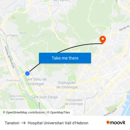 Tanatori to Hospital Universitari Vall d'Hebron map