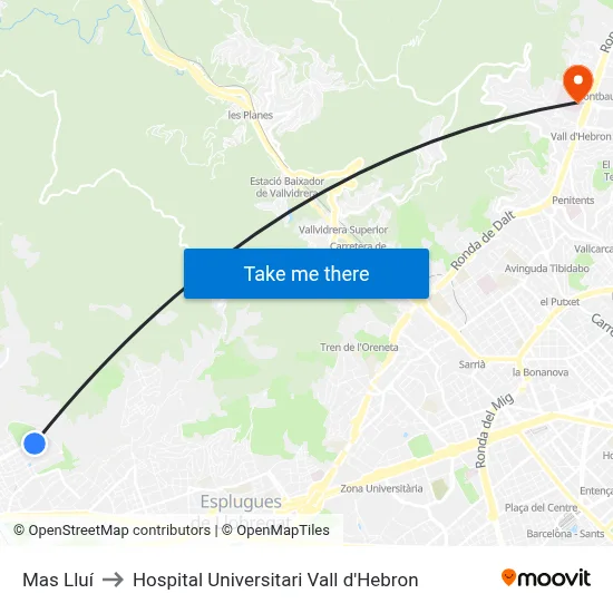 Mas Lluí to Hospital Universitari Vall d'Hebron map
