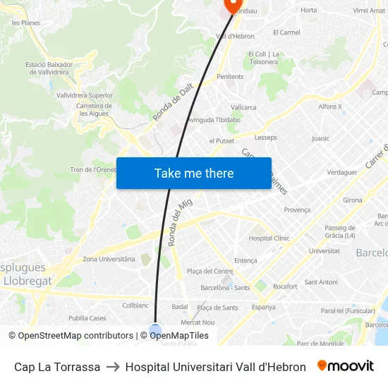 Cap La Torrassa to Hospital Universitari Vall d'Hebron map