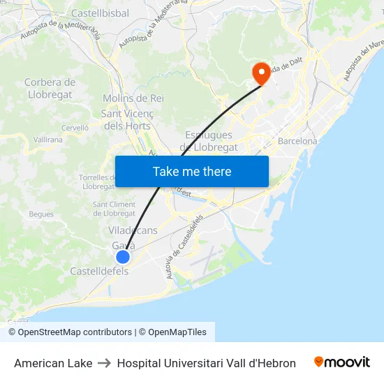 American Lake to Hospital Universitari Vall d'Hebron map