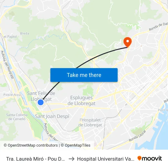 Tra. Laureà Miró - Pou De Sant Pere to Hospital Universitari Vall d'Hebron map