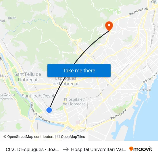 Ctra. D'Esplugues - Joan Maragall to Hospital Universitari Vall d'Hebron map