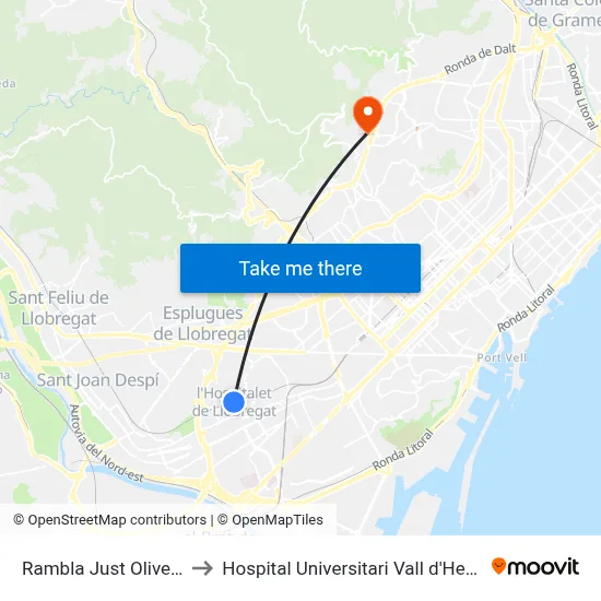 Rambla Just Oliveras to Hospital Universitari Vall d'Hebron map