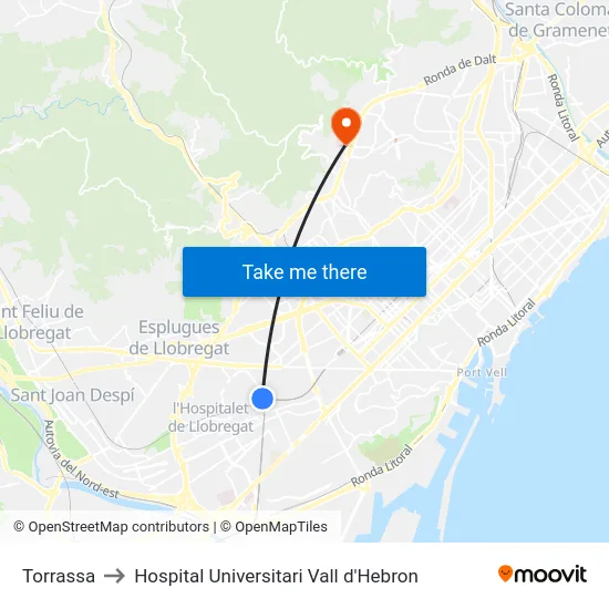 Torrassa to Hospital Universitari Vall d'Hebron map