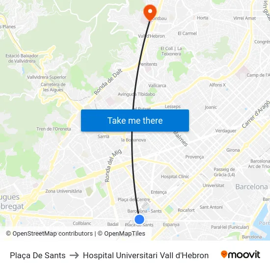 Plaça De Sants to Hospital Universitari Vall d'Hebron map
