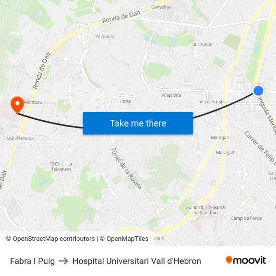 Fabra I Puig to Hospital Universitari Vall d'Hebron map