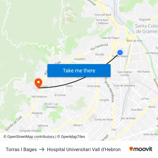 Torras I Bages to Hospital Universitari Vall d'Hebron map