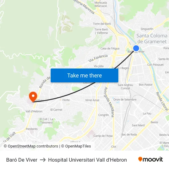 Baró De Viver to Hospital Universitari Vall d'Hebron map