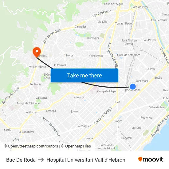Bac De Roda to Hospital Universitari Vall d'Hebron map