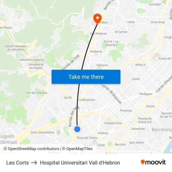 Les Corts to Hospital Universitari Vall d'Hebron map