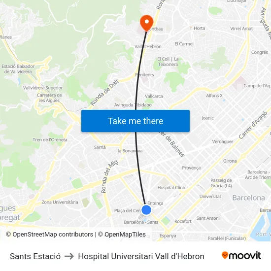 Sants Estació to Hospital Universitari Vall d'Hebron map