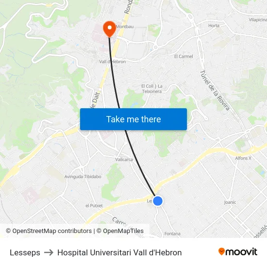 Lesseps to Hospital Universitari Vall d'Hebron map