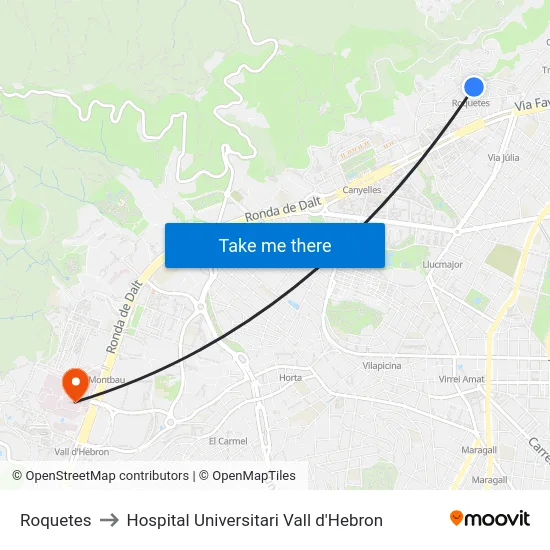 Roquetes to Hospital Universitari Vall d'Hebron map
