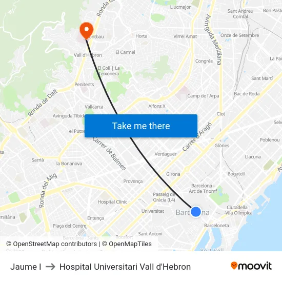 Jaume I to Hospital Universitari Vall d'Hebron map