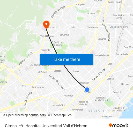 Girona to Hospital Universitari Vall d'Hebron map