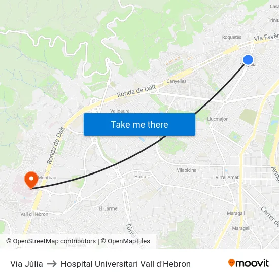 Via Júlia to Hospital Universitari Vall d'Hebron map