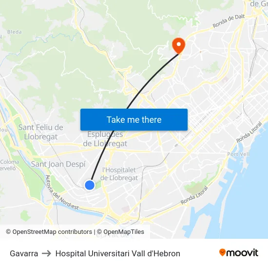 Gavarra to Hospital Universitari Vall d'Hebron map